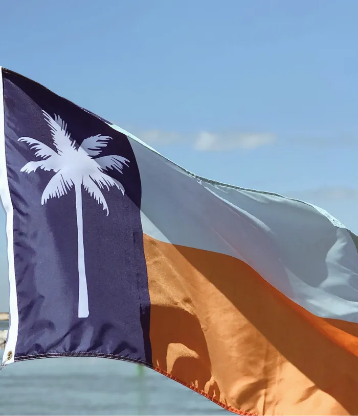 The Palm Republic flag flying over Port Aransas